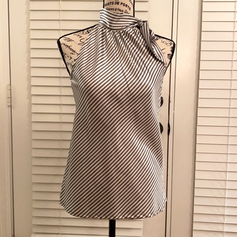 grey and white blouse